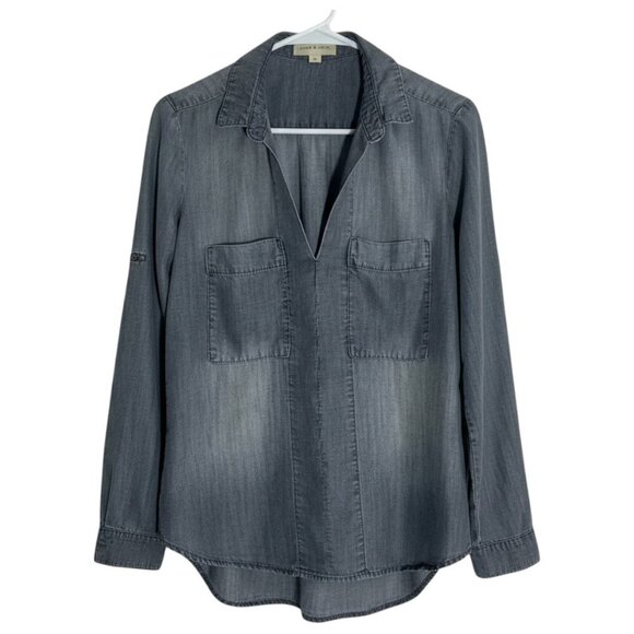 Anthropologie Cloth & Stone Chambray Gray Tencel Button Down Shirt Small - Picture 1 of 9